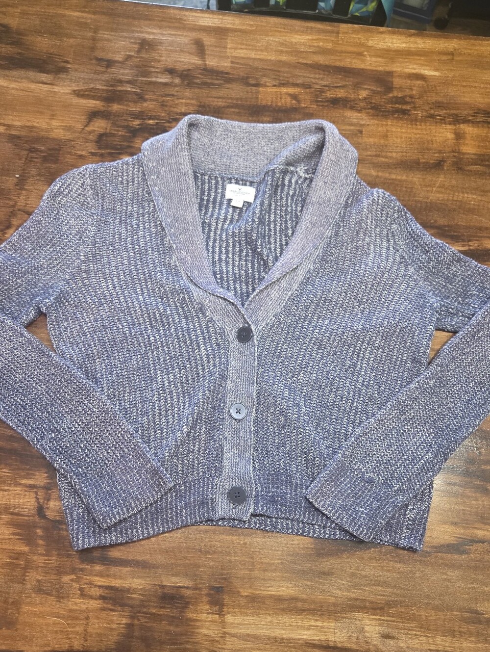 Women American Eagle AE Shawl Collar Cardigan Blue Size L Preppy